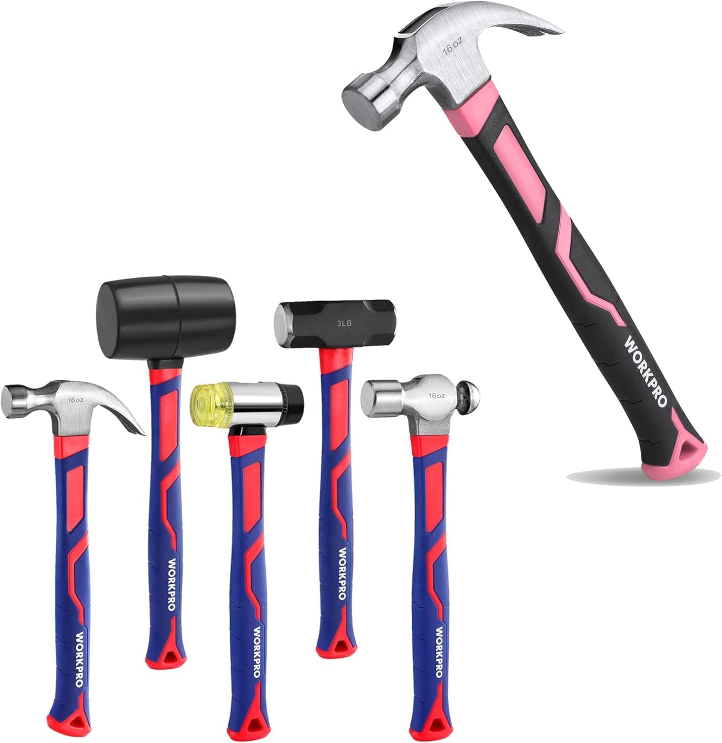 WORKPRO 5-Piece Handle Set& WORKPRO 16 oz Claw Hammer