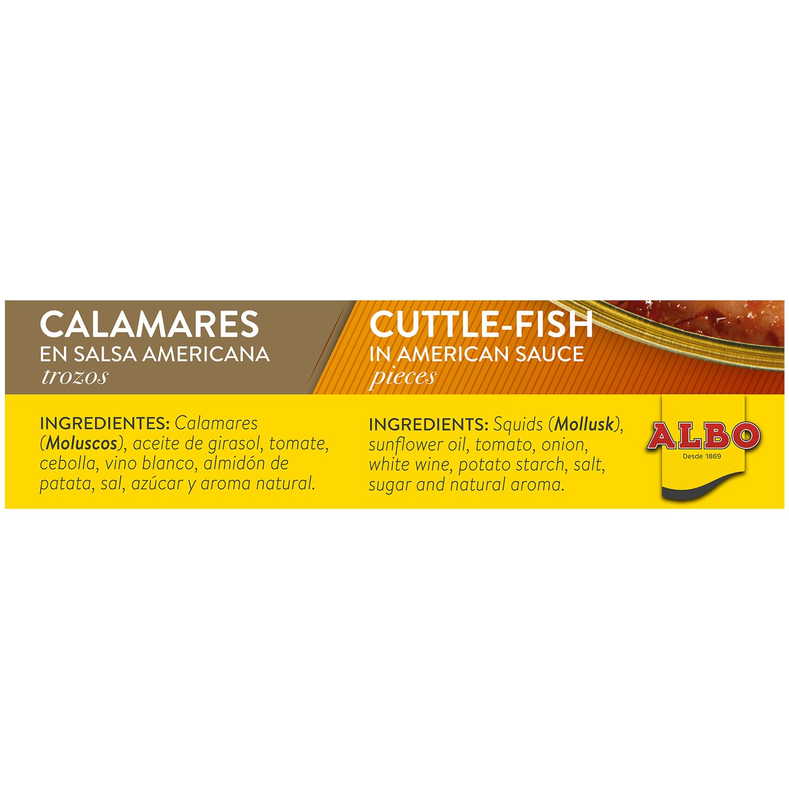 Albo Conserva de Calamares en Salsa Americana en Trozos, Lata 112 g