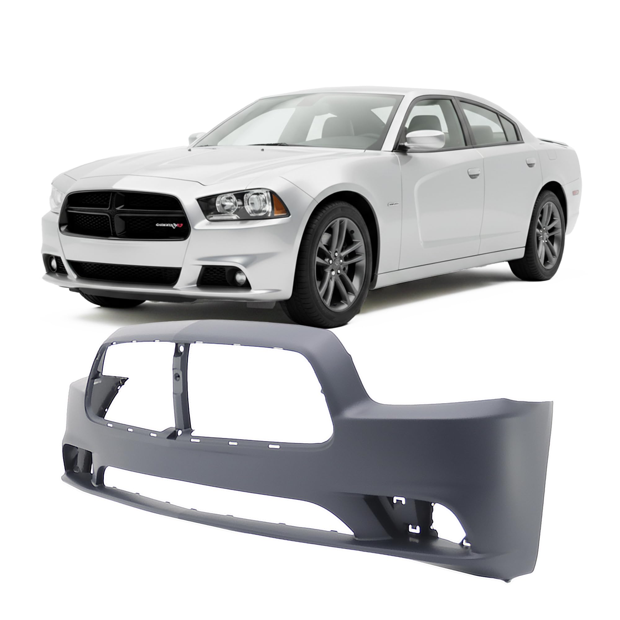 FitParts Compatible with Front Bumper Cover Fascia 2011-2014 Dodge Charger Pursuit R/T SE SXT Sedan 11-14. New Primed Without Sensor Holes, With Fog Light Holes. CH1000992 68092596AA