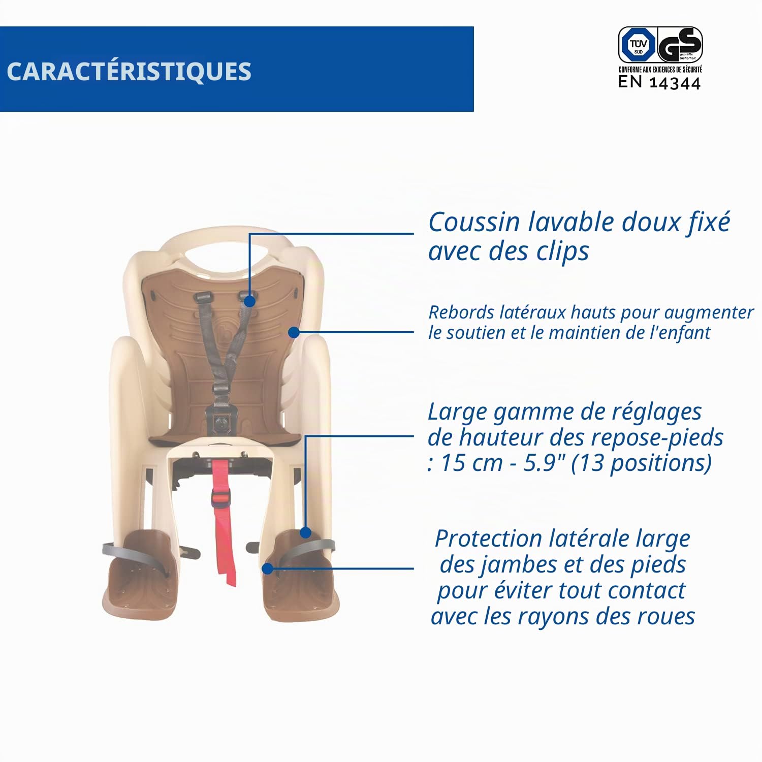 b bellelli Mr Fox - Siège arrière pour vélo - pour Les Enfants jusqu'à 22 kg, de 3 à 8 Ans - Fixation au Porte-Bagages