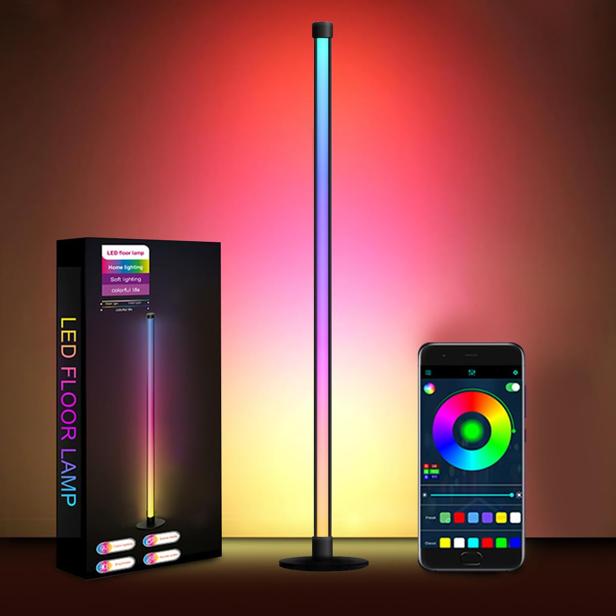 Halucky LED Floor Lamp, 63-Inch RGB Corner Light with Music Sync
