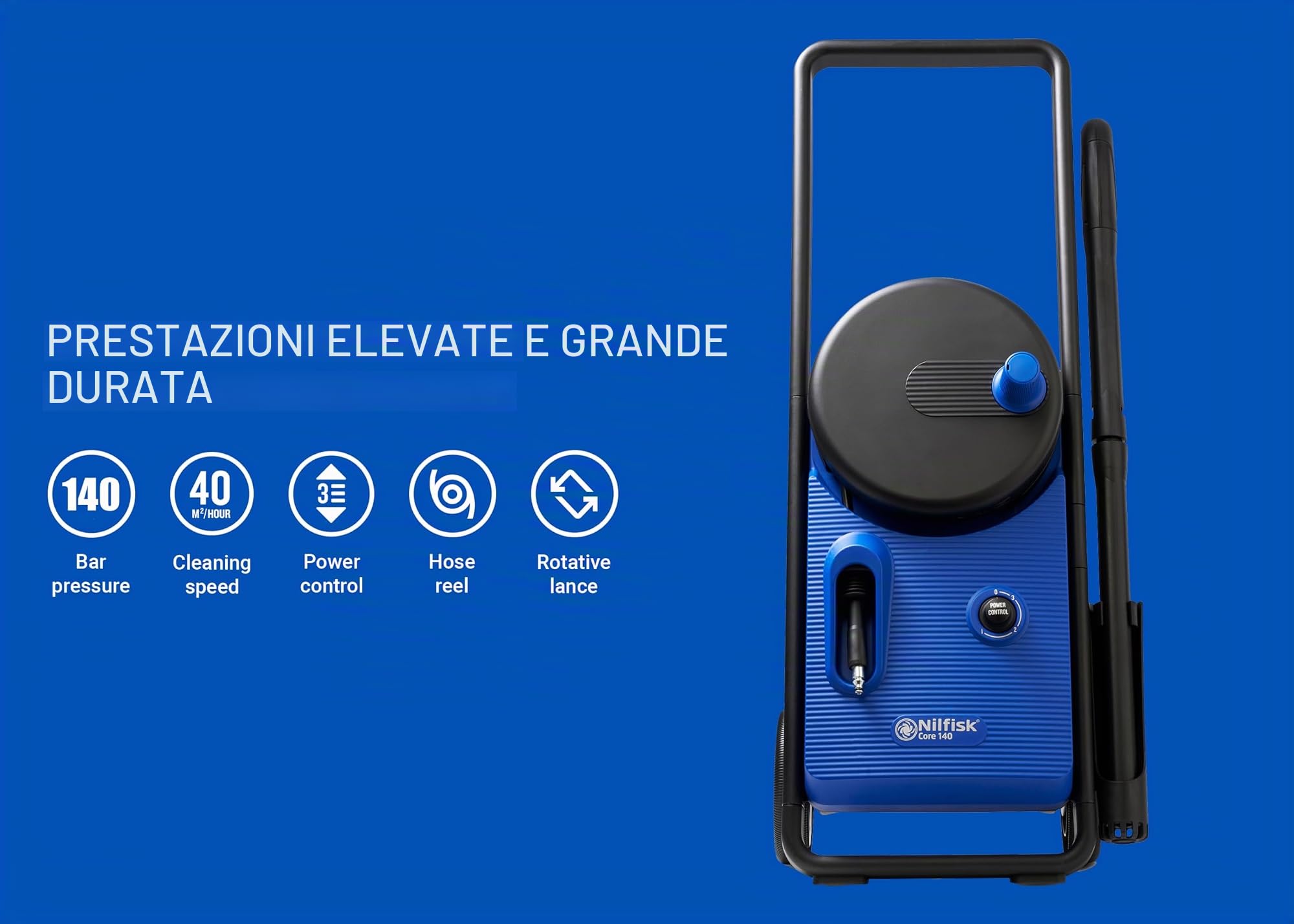 Idropulitrice Nilfisk Core 140 Bar con PowerControl + Spruzzatore di Schiuma - Per Terrazze e Automobili (1800 W)