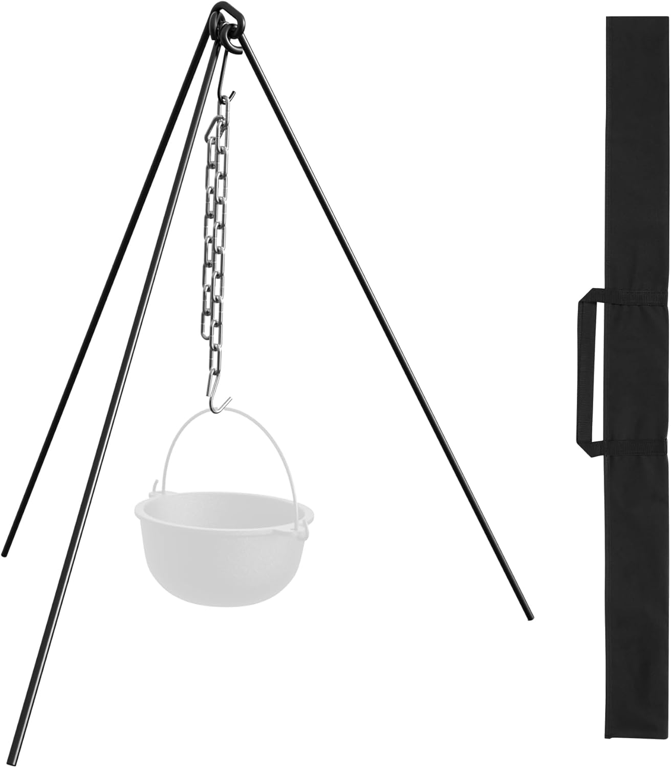 Campfire Tripod, 50" Camp Chef Dutch oven Tripod with Carry Case, Heavy Duty Camp Fire Cooking Equipment for Outdoor Camping, Cooking Lantern Tripod Hanger with Storage Bag