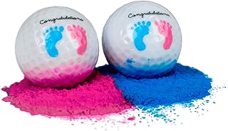 Gender Reveal Exploding Golf Balls Set for Gender Reveal Parties - ONE Wooden Tee, ONE Pink and ONE Blue Powder Filled Exploding Gender Reveal Golf Ball Included in Each Set