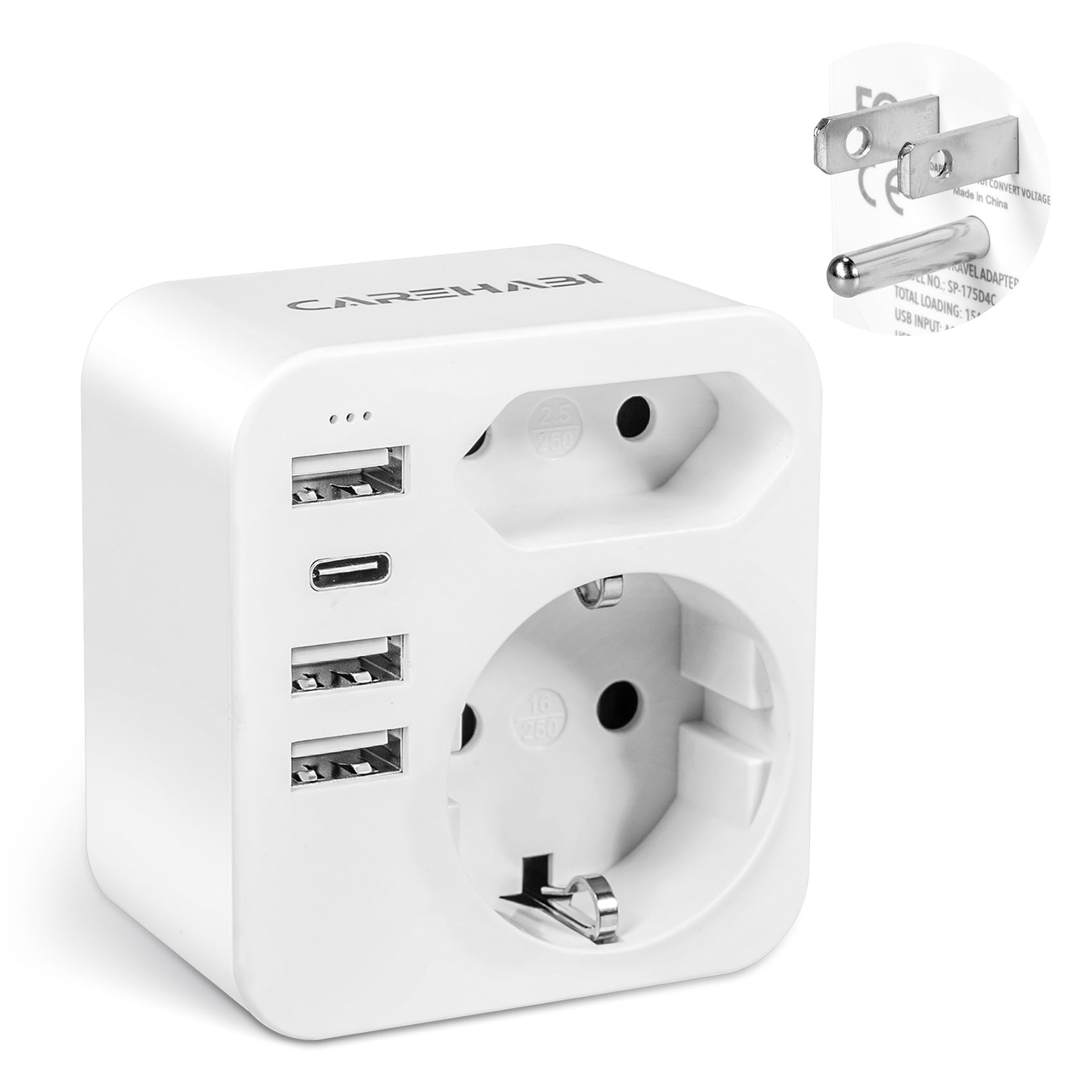 Adattatore Presa Americana, Adattatore USA mit 3 USB 2.4A Europa Spagnola 2-Pin a 3-Pin USA per Messico, Canada, Tailandia, Perù, Colombia, Tipo B