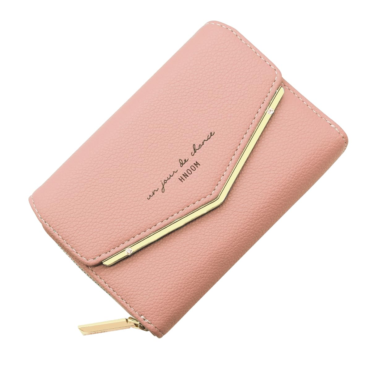 HNOOM Porte Monnaie Femme Portefeuille Femme en Cuir PU Porte Carte Monnaie Portefeuilles pour Femmes Court Zippé Femmes avec 9 emplacements pour Cartes Petit Porte Feuille (Rose)