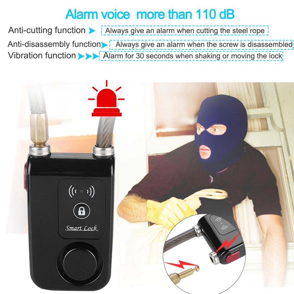 Serrure intelligente Bluetooth sans clé, avec alarme antivol 110db, étanche IP44, pour vélo et moto, câble métallique en plastique ABS, 80cm