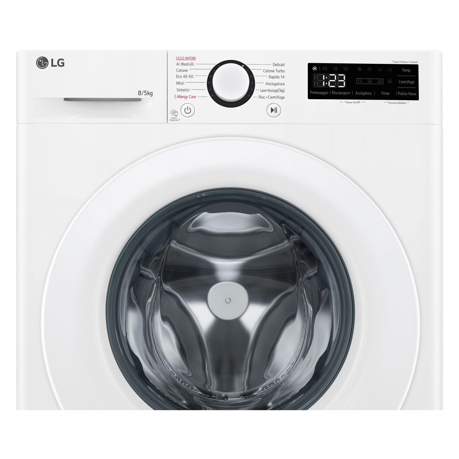 LG D2R3S08NSWW Lavasciuga Slim 8/5kg AI DD, Classe E, 1200 Giri, AI Wash, Vapore