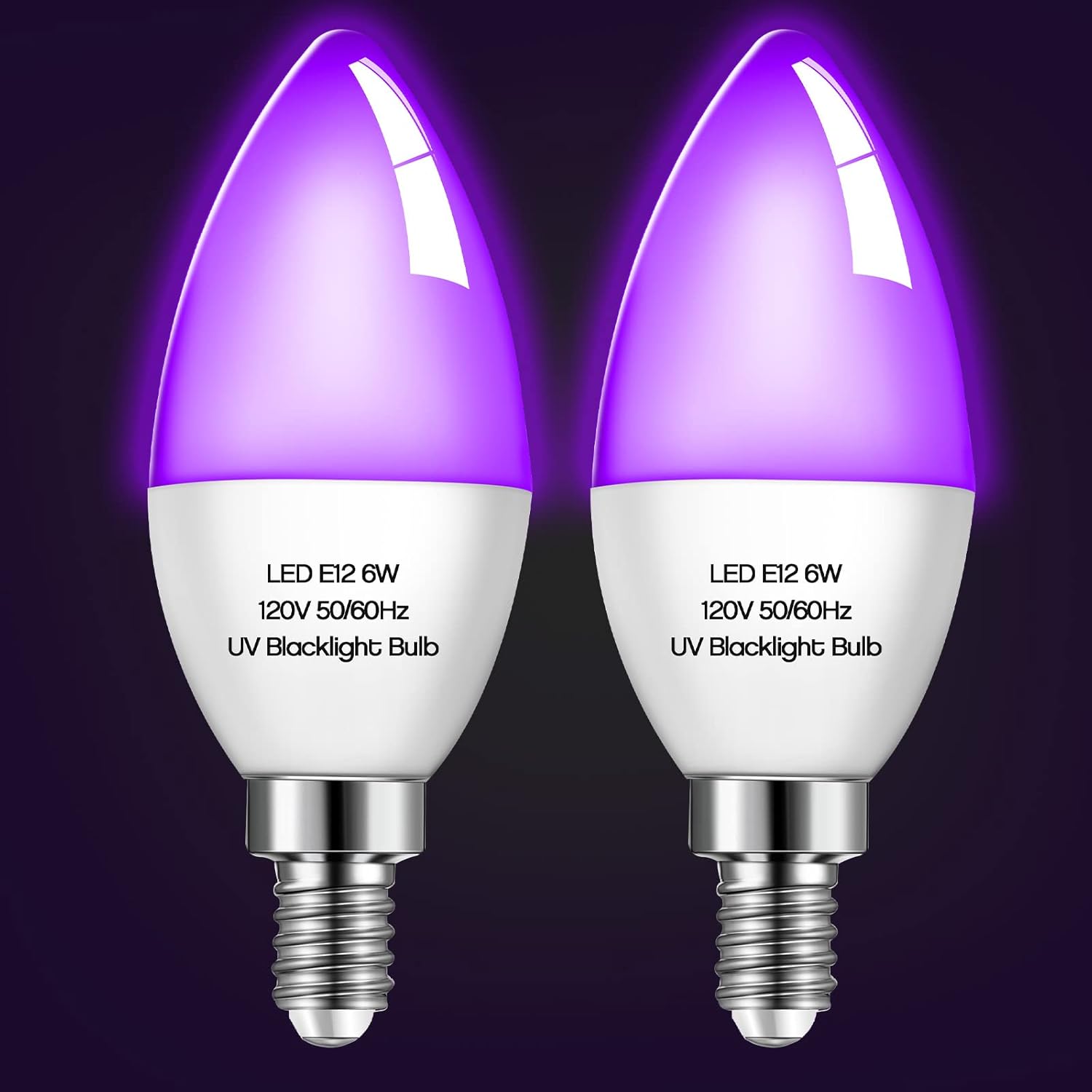 2 Pieces LED Black Light Bulb 6w E12 Base Blacklight Candle Bulb Glow