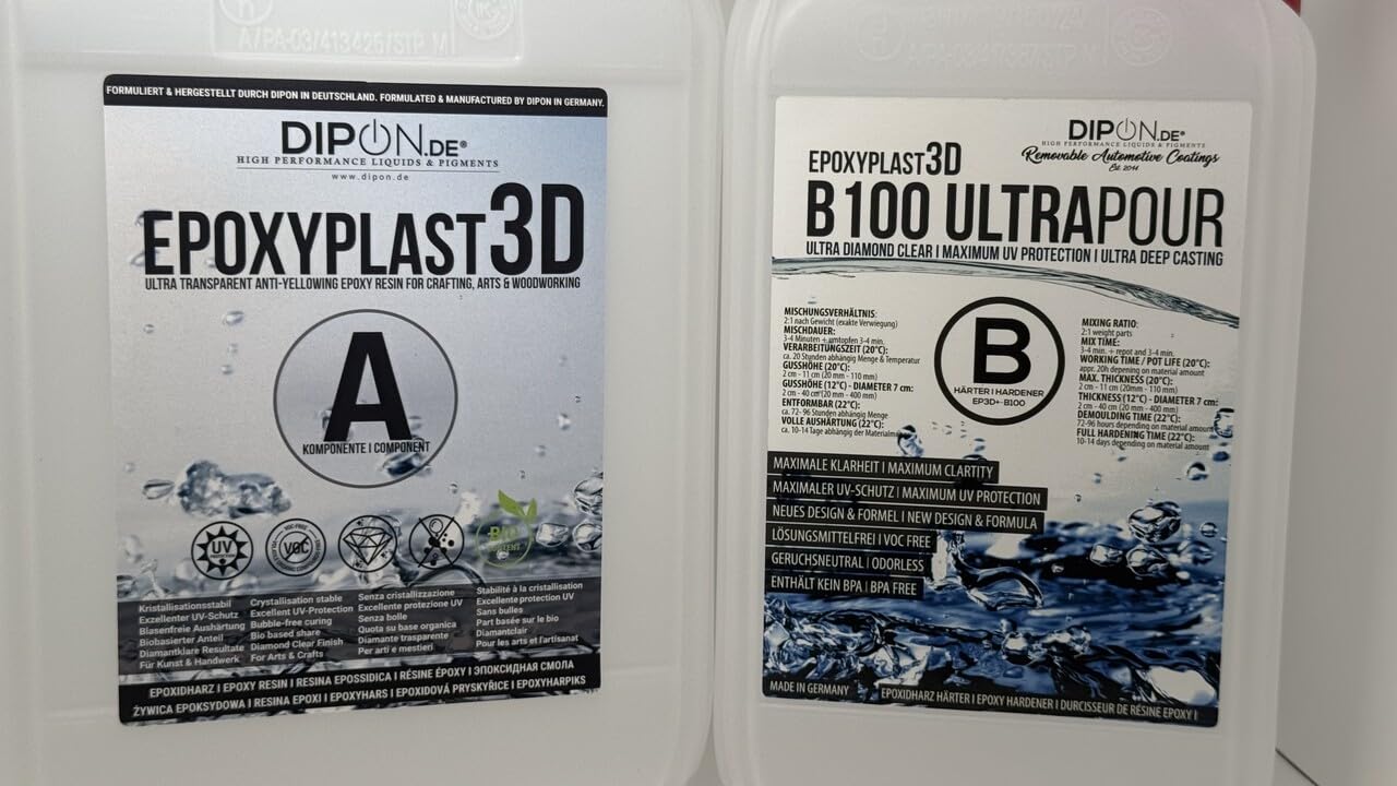 Żywica epoksydowa 60 kg, 3D, B100, ULTRA POUR, wysokość odlewania do stołów rywertycznych, ultra diamentowa przezroczysta, maksymalna ochrona przed promieniowaniem UV, żywica odlewnicza,