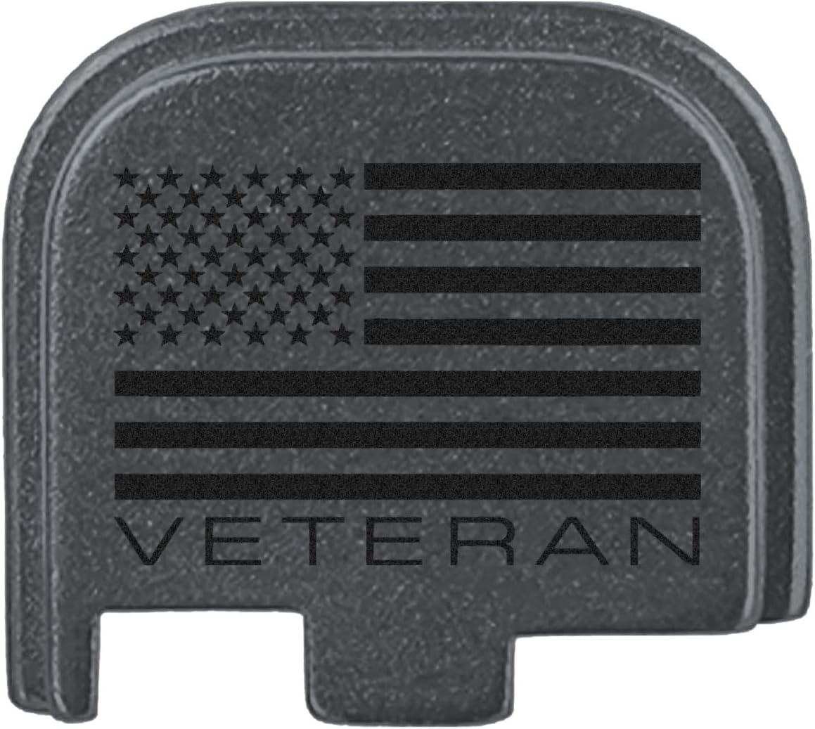 NDZ Performance Slide Cover Back Plate for Glock 43 43X 48 & PSA Dagger Micro – Aluminum Upgrade with Black Engraving – US Flag Veteran – Gray