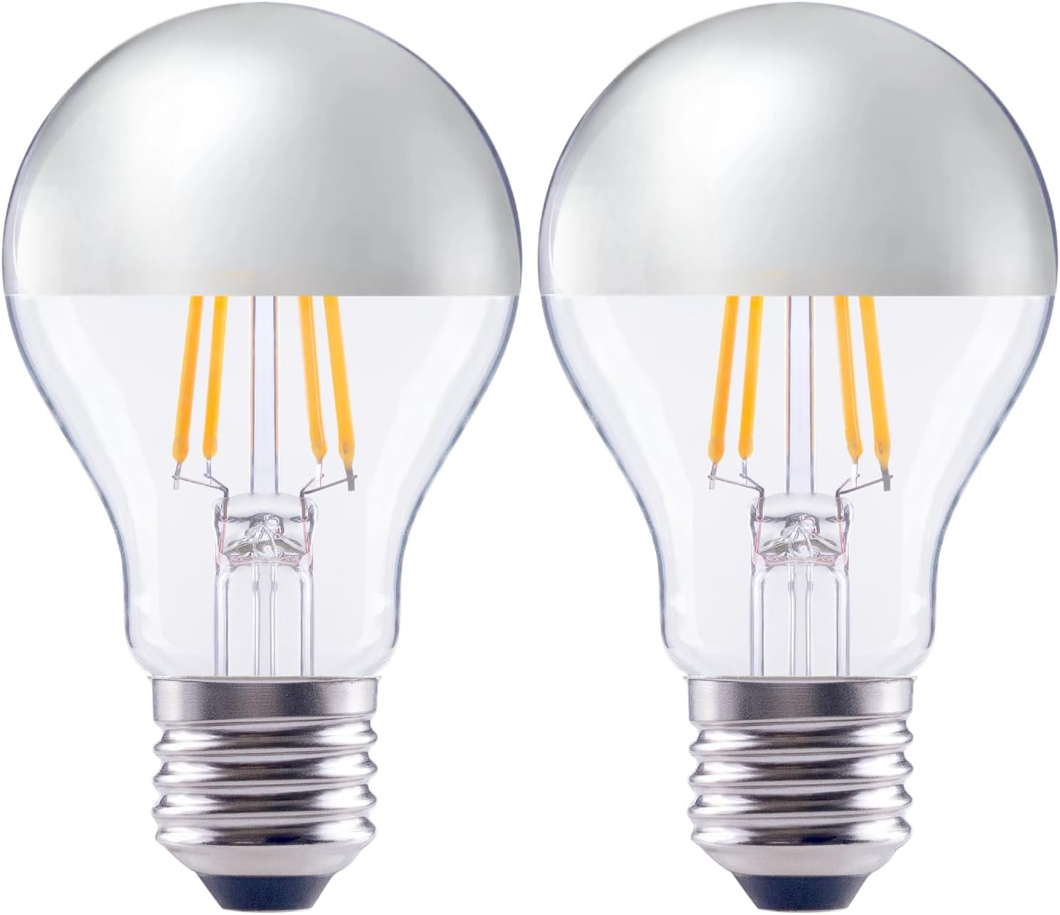 A19 Half Chrome LED Light Bulb 60W Equivalent, Dimmable 800 Lumens 2700K Warm White, E26 Silver Bowl Anti-Glare Bulb, Vintage Edison Mirror Reflected Light for Bedside Pendant Lamp, 2 Pack