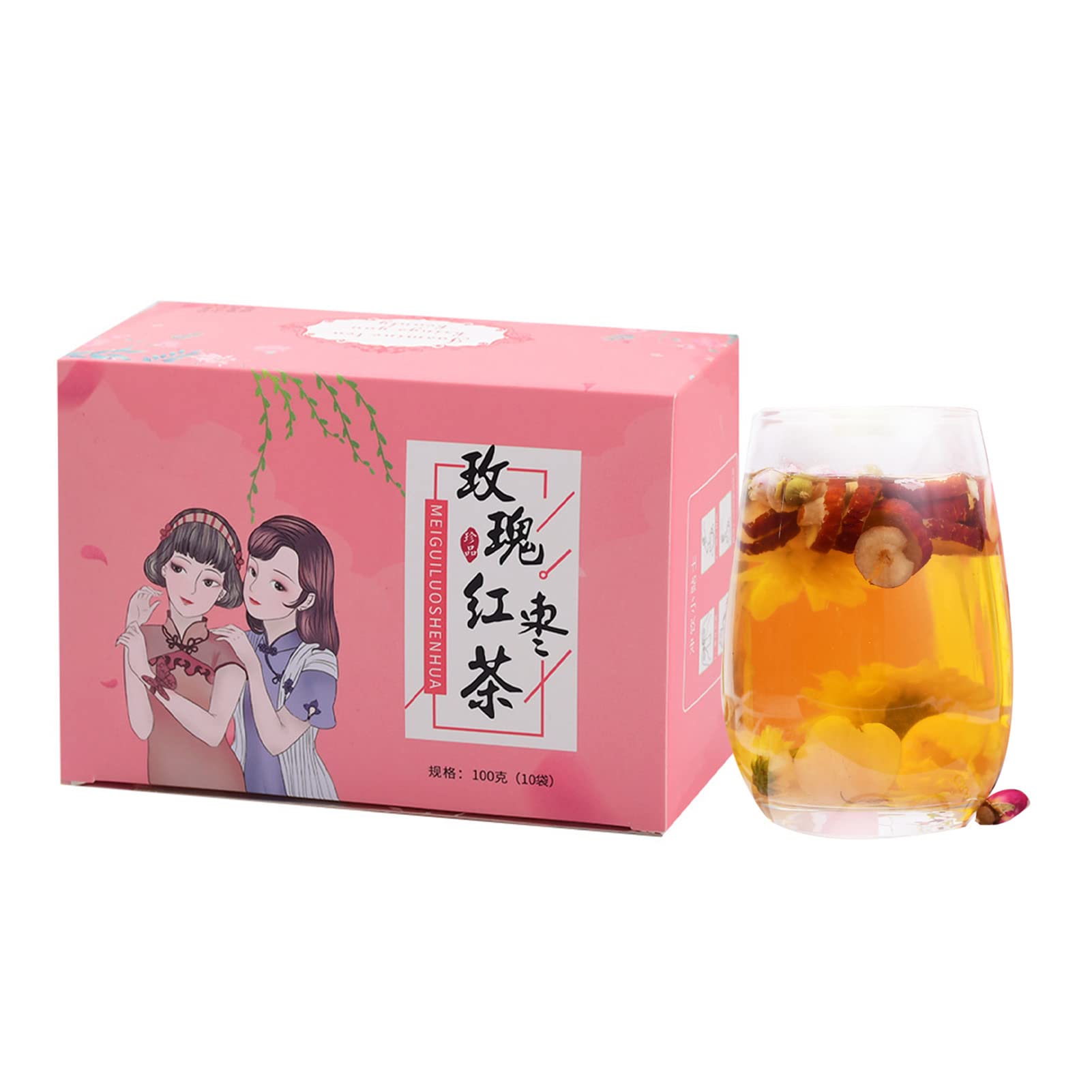 Rosemary Rose Red Dates Flower Tea Bags, Dried Jujube, Longan, Chrysanthemum, Rock Sugar, Double Red Rose Combination Tea, Natural Herbal Tea Beverages(10g x 10 Packs)