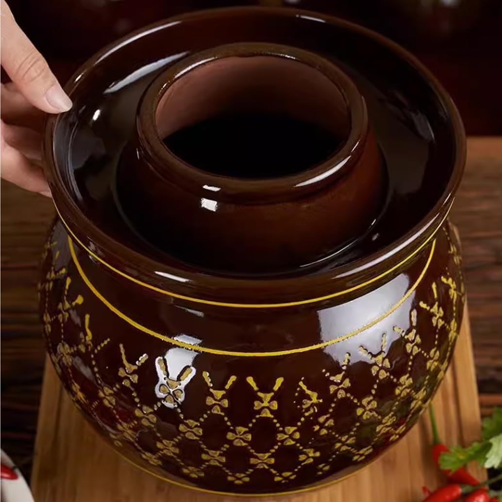 Large Ceramic Pickle Jar, Fermentation Jar, Fermenting Crock with Water Seal Airlock Lid, Fermentation Tank for Pickling Kimchi Sauerkraut,Stoneware Kombucha Brewing 2.5kg