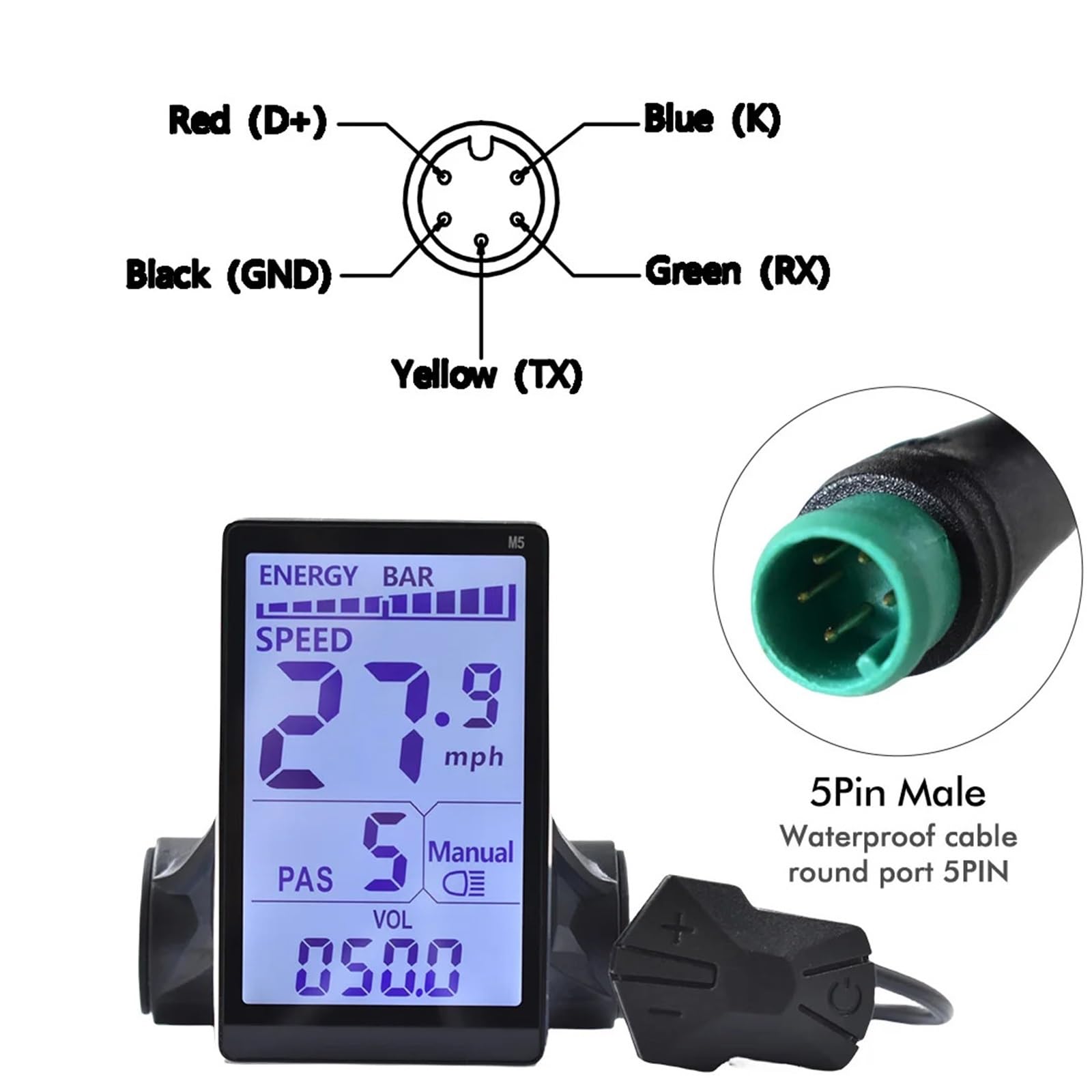 Pantalla para Ebike, Panel LCD para Bicicleta Eléctrica M5 con Pantalla A Color