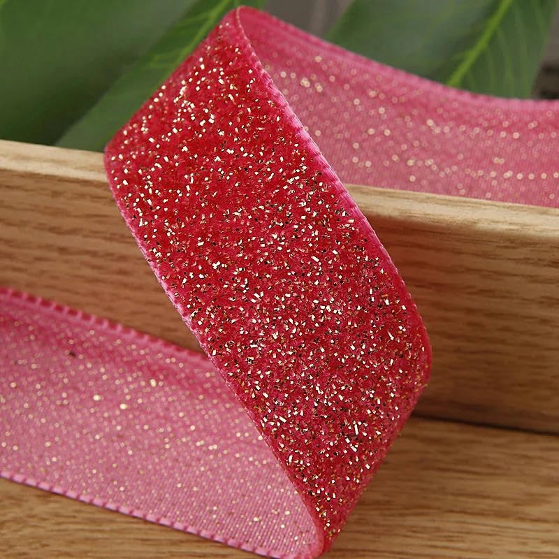 Il nastro di velluto, Nastro di velluto in filo d'oro glitterato da 5 metri for artigianato fai da te, accessori for cappelli, abbigliamento, cappelli, materiali for cucire(Red,25mm)