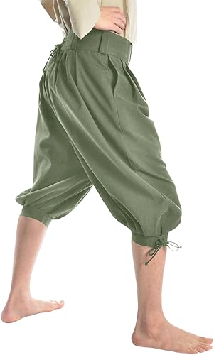 Miniatura 3 de Gafeng Pantalones piratas medievales para hombre, disfraz de caballero vikingo renacentista, con cordones, pantalones cortos LARP para Halloween