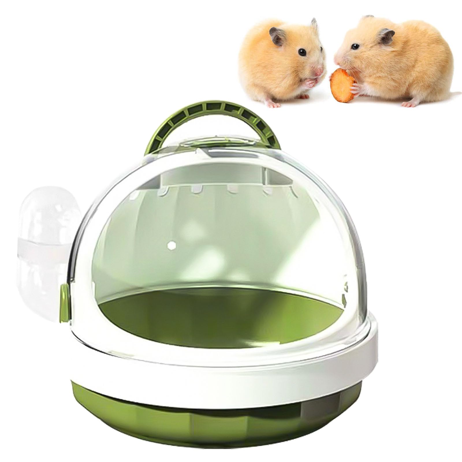 Tragbarer Hamsterkäfig mit Wasserflasche, Meerschweinchen-Tragetasche, Tragetasche für kleine Haustiere, Hamster-Reisetasche, Griff, Handheld-Käfig aus Kunststoff (grün)