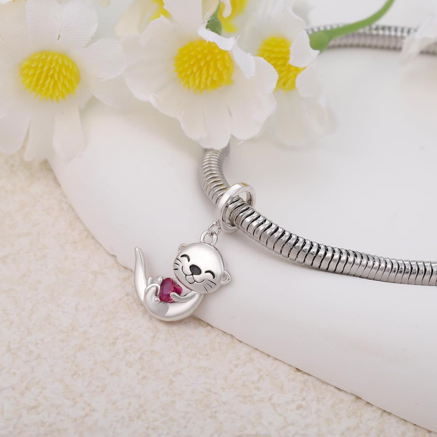 Cute Otter Charm for Bracelet - 925 Sterling Silver Animal Bead for Bracelets Making Unique Otter Heart Gifts Jewelry for Animal Lovers for Women Men - Image 3
