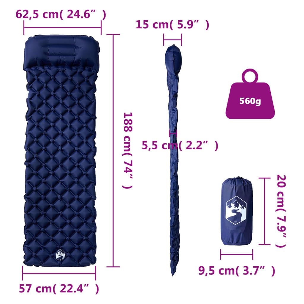 Nadmuchiwana karimata z poduszką, granatowa, samopompująca się mata do spania z nylonu 40D, ultralekka i wodoszczelna, kompaktowa, składana, na kemping, do aktywności na świeżym powietrzu, wędrówek i