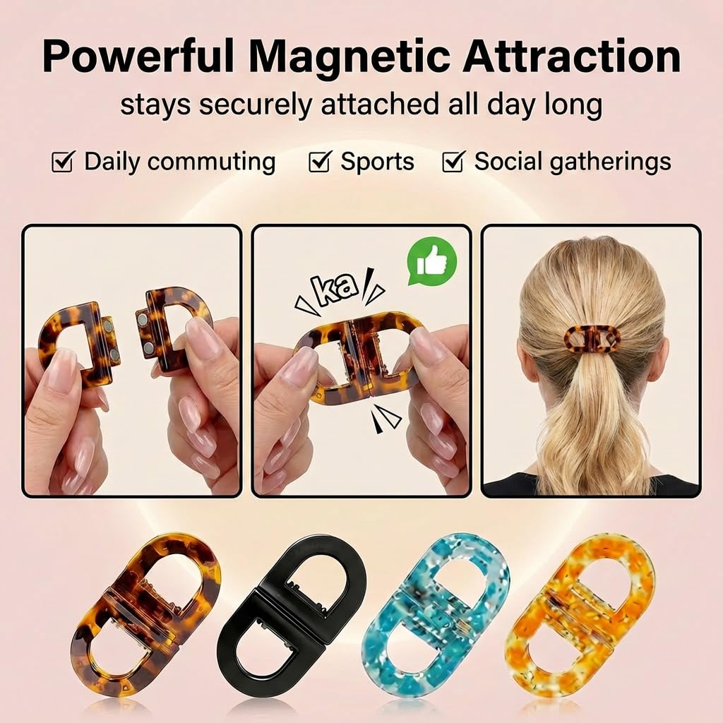Magnetic Hair Clips for Women, Strong Hold No-Slip Styling Clips, Seamless 2-in-1 Design for All Hair Types, Easy Everyday Hairstyles Accessory, No Crease Professional Sectioning Tool(4PCS)