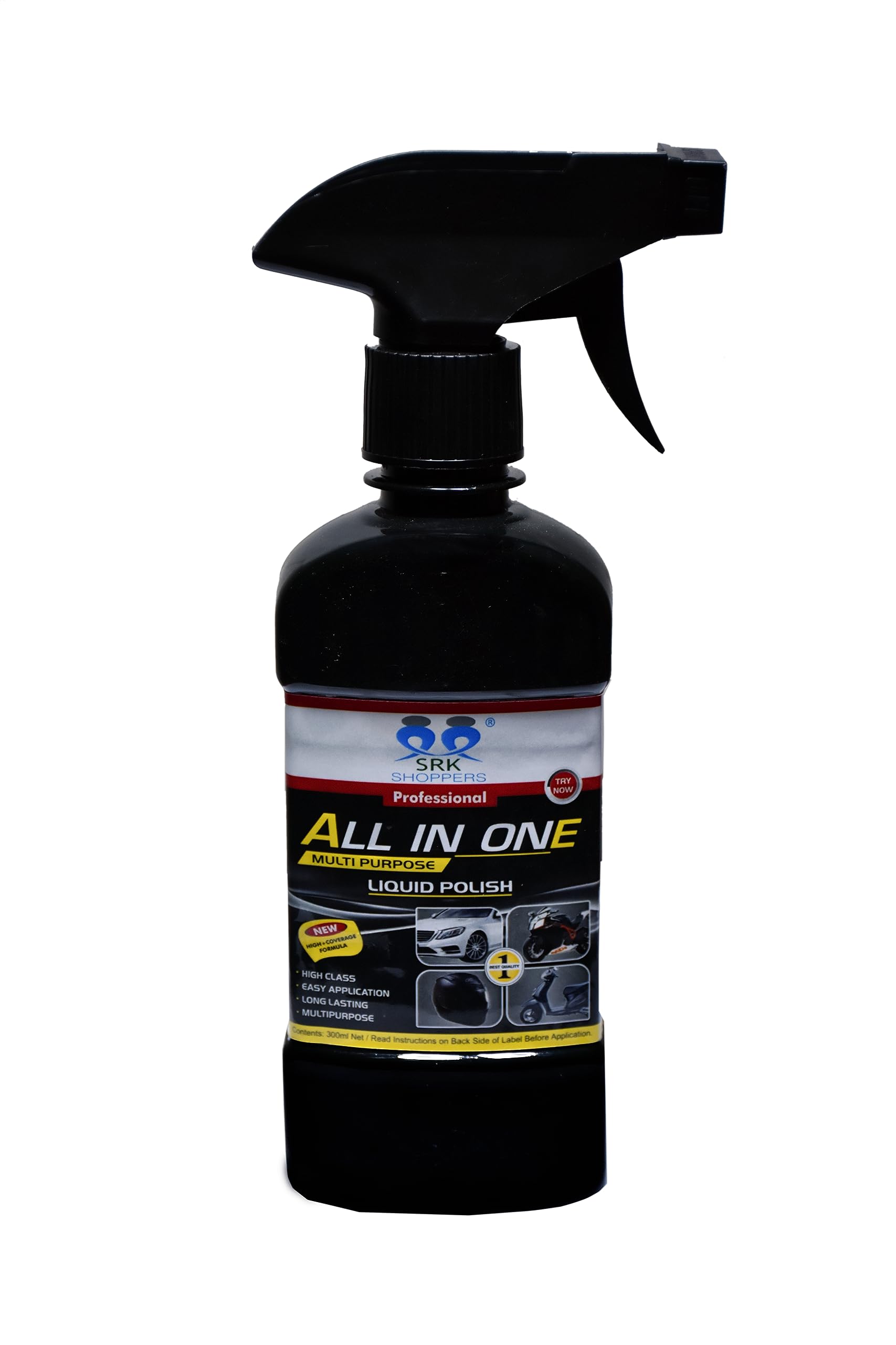 SRK SHOPPERS All in One Multipurpose Premium Liquid Polish | Car Polish, Bike Polish, Dashboard Polish | Shine and Restore Cars, Bikes, Motorcycle | Restores Faded Plastic |Protection Spray (300 ml)