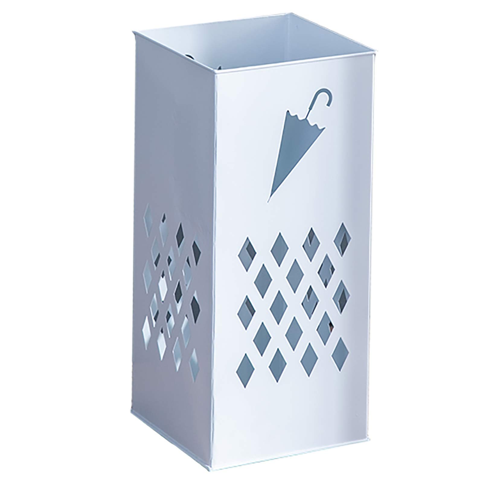Gonmdopy White Umbrella Stand, Household Umbrella Stand, Square Metal Umbrella Stand, Cutout Design Umbrella Rack