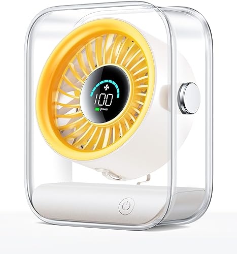 Miniatura 10 de Ventilador de escritorio USB recargable, ventilador de mesa silencioso con flujo de aire turbo, 100 velocidades, pantalla digital, rotación de 90°