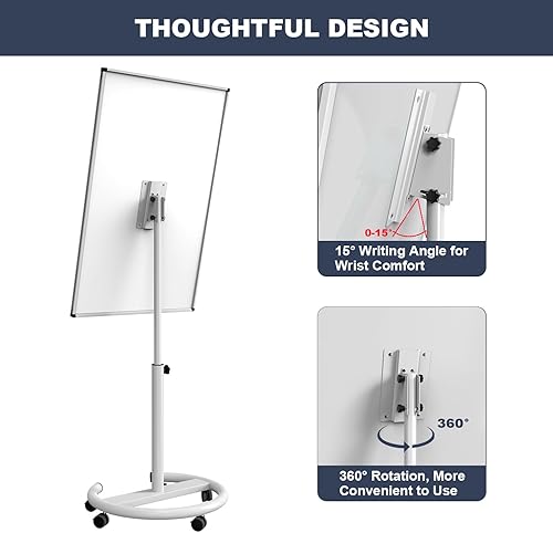 Miniatura 3 de TANKEE Pizarra blanca móvil sobre ruedas  40 x 26 pulgadas, pizarra blanca magnética portátil de pie, pizarra de borrado en seco con soporte,