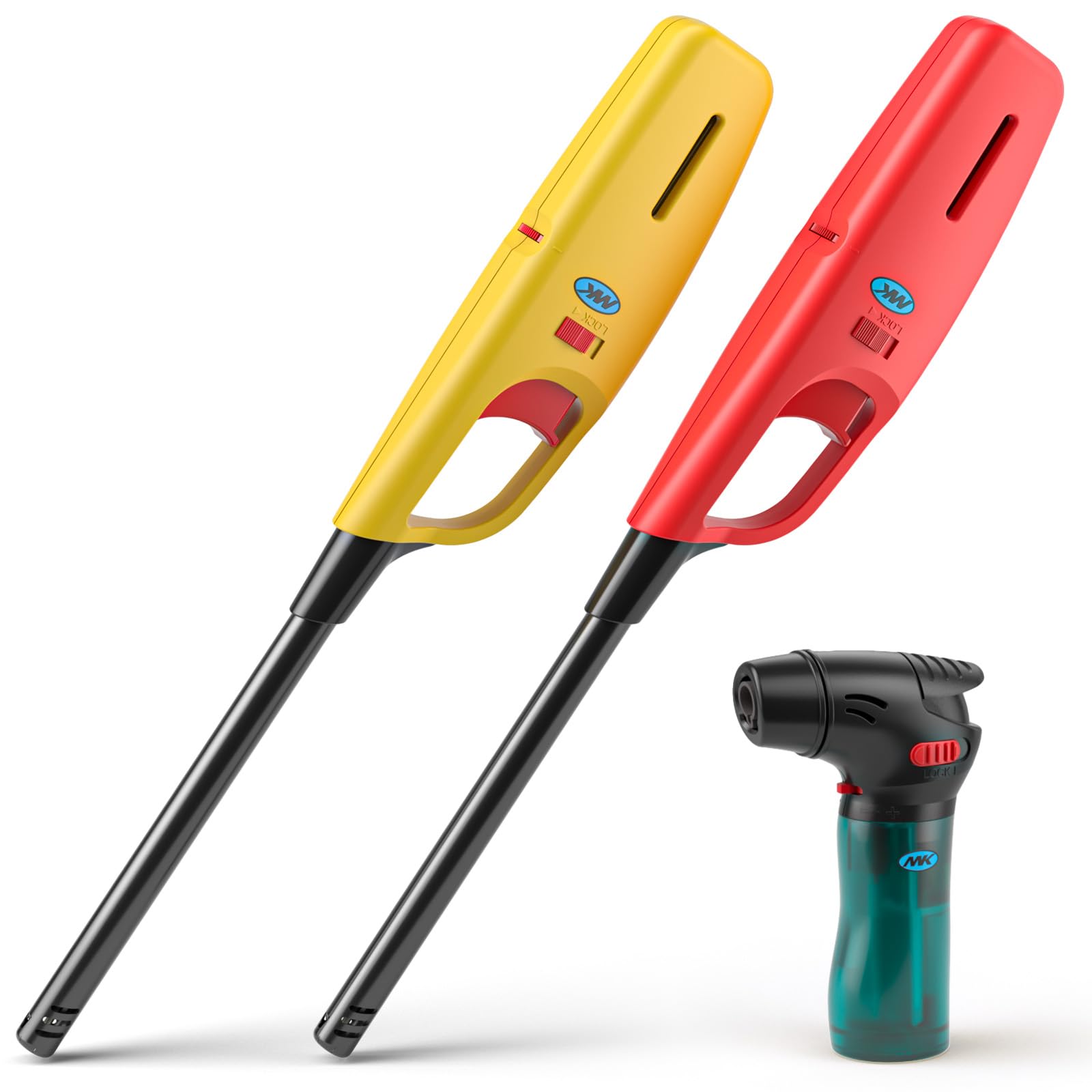 MK Lighter 3-Pack Multi-Purpose Butane Lighters 2 Large Long Lighters Soft Flame Utility 1 Mini Torch Assorted Colors