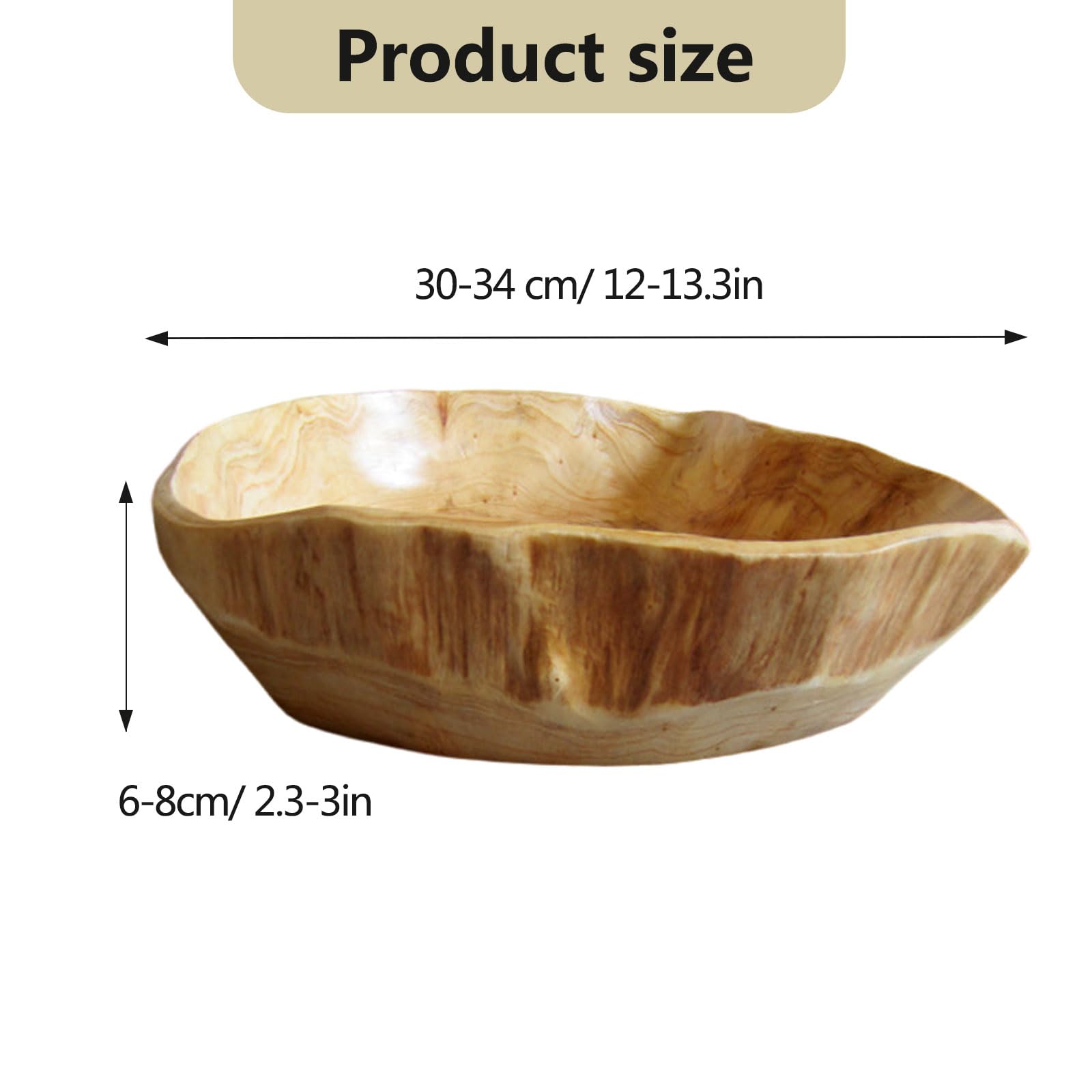 Obstschale aus Natur Holz, Natur Holzschale SalatSchüssel, Handgemachte Dekoschale Unregelmäßige Kreative Obst Servierschüssel Dekoschale für Obst Salate Snack Schlüssel Dekor (30—34cm)