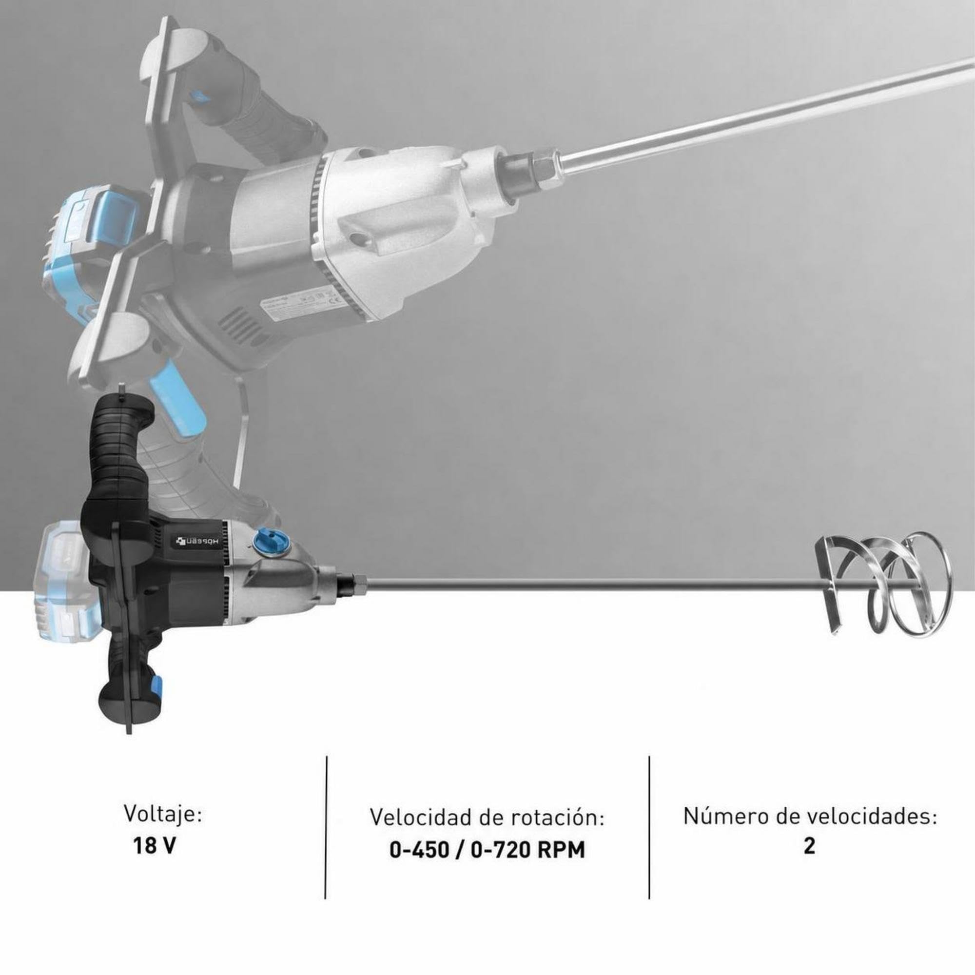 HÖGERT TECHNIK Miscelatore a batteria brushless 18V, attacco M14, 2 velocità 0-450/0-720 giri/min, agitatore mescolatore per vernici malte colle stucchi, senza batteria inclusa