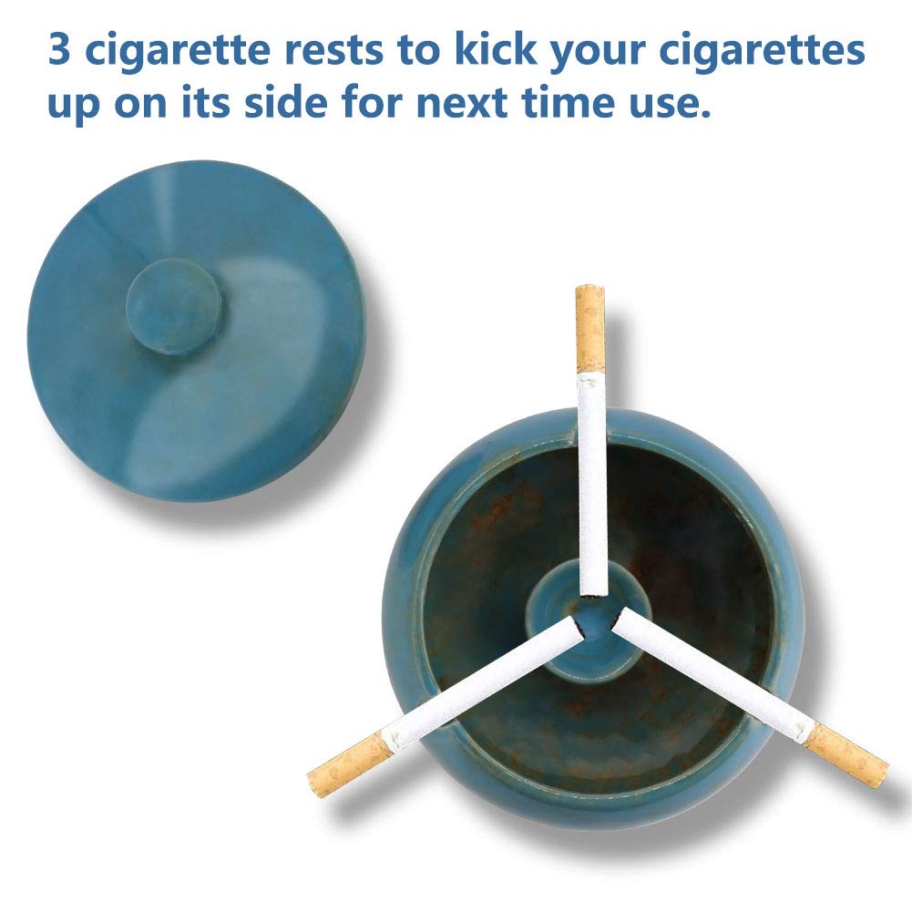 Posacenere Esterno in Ceramica Antivento Antiodore Facile da Pulire Blu