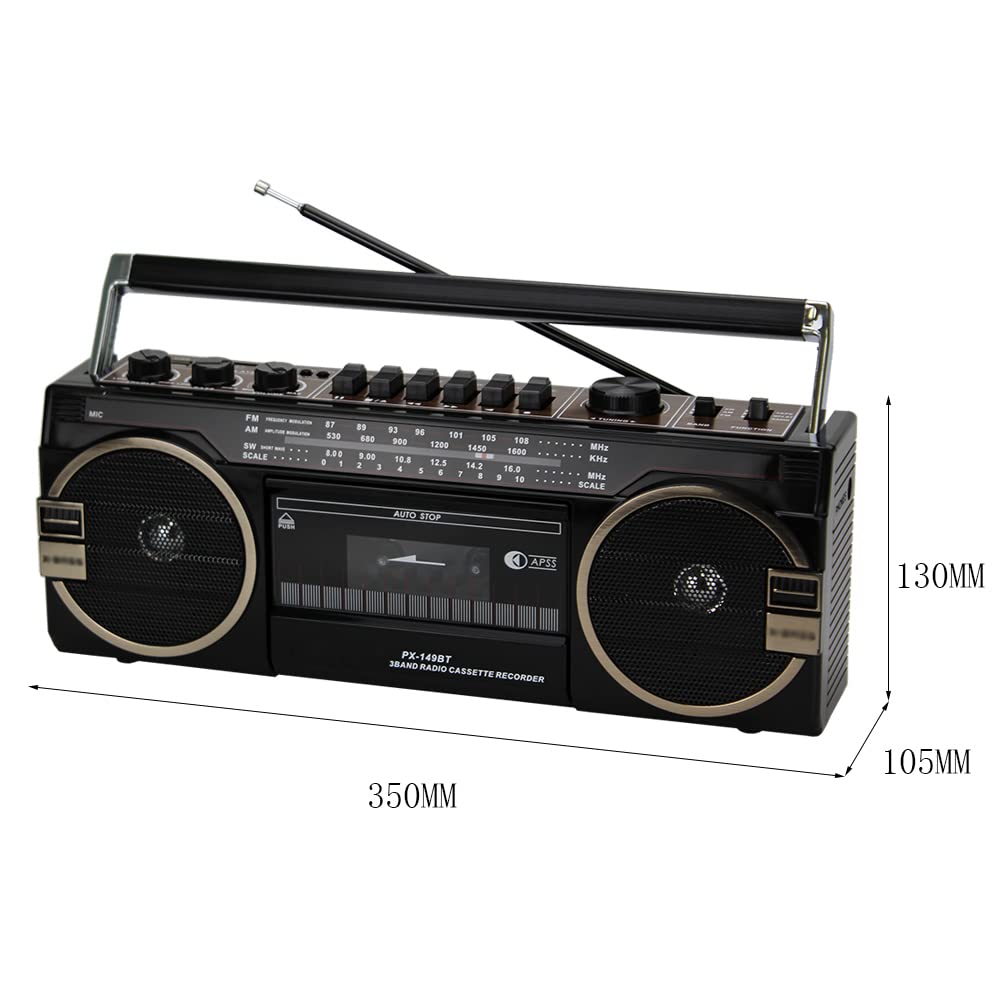 Radio Retro, Reproductor de Casete, Boombox Retro Bluetooth con Reproductor de Casete y Radio Am/FM, transmisión por Cable e inalámbrica con Altavoces duales, Estilo clás