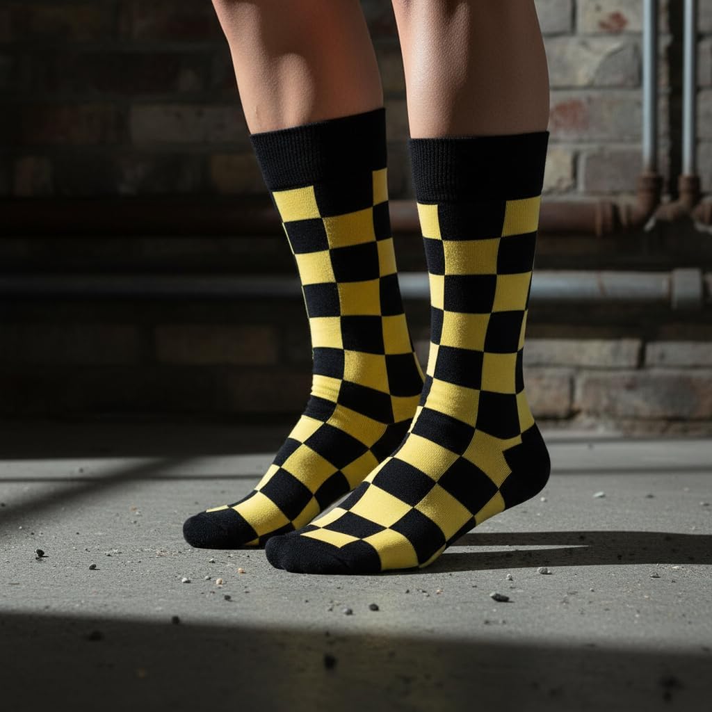 Checker Dress Socks Funny Novelty Crazy Fun Design Men Size 8-12 Cotton Casual Crew Colorful Funky Gift for Men