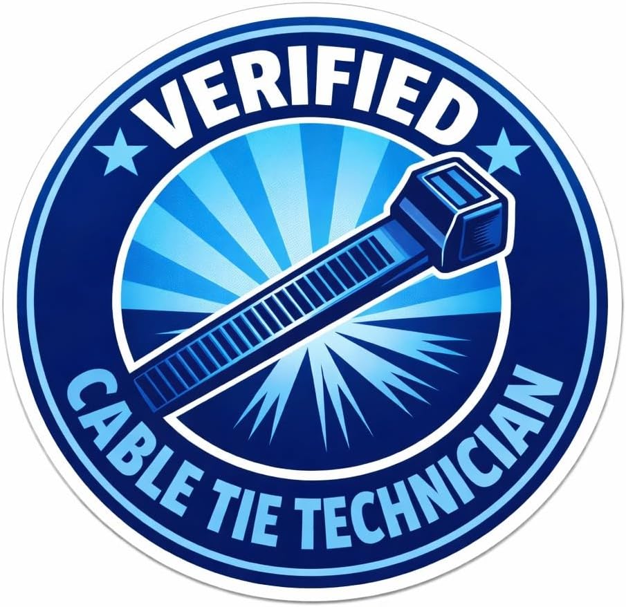 Verified Cable Tie Technician Hard Hat Sticker, Funny Waterproof Vinyl Decal, 2.5 Inches, 3 Pack (Red)
