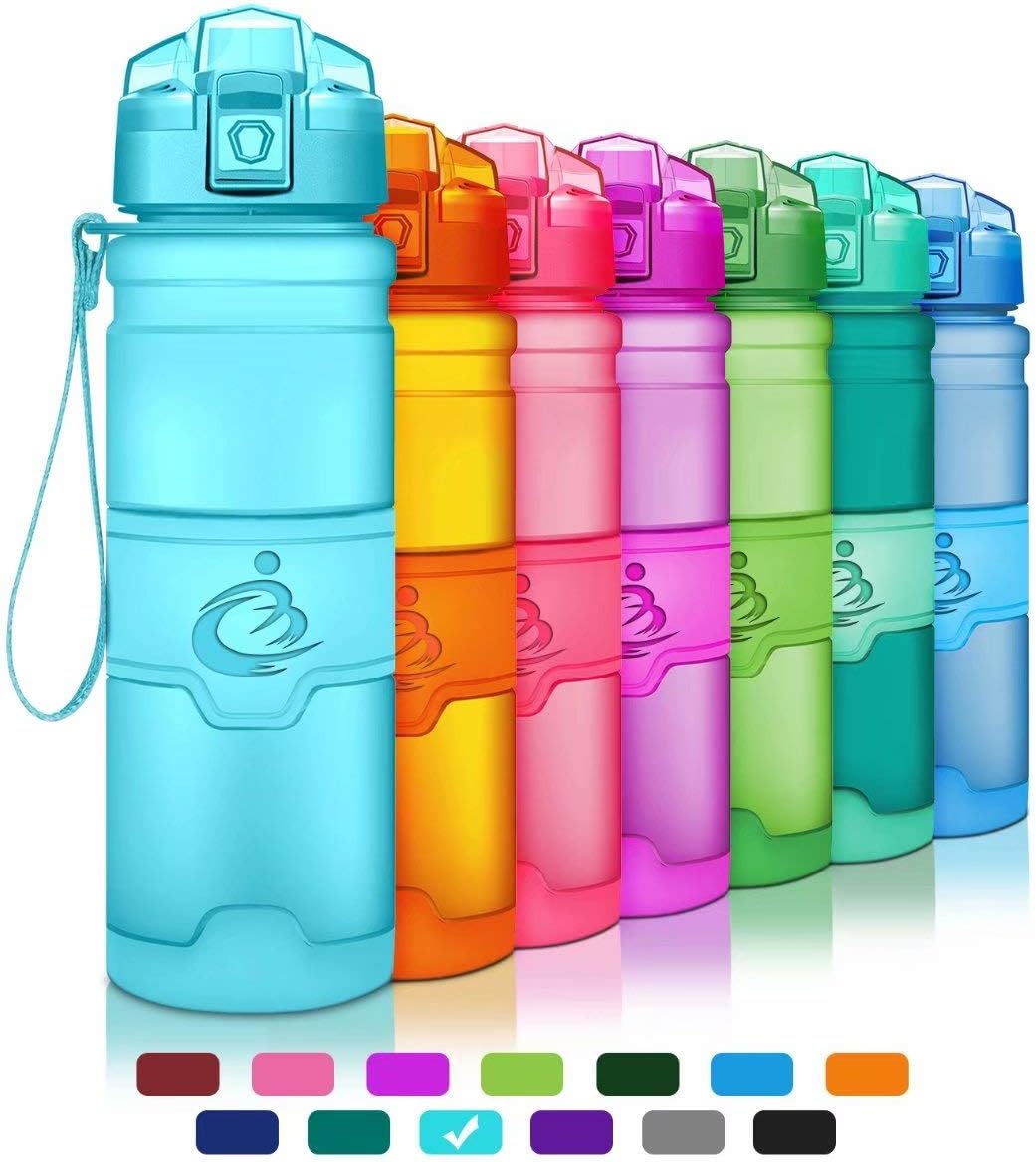 Grsta sport plastic water bottle 1L/17oz/400ml BPA Free & Eco-Friendly Tritan Co-Polyester Plastic-Flip Lid, Reusable Drinks Bottle,Leak-proof Workout Bottle, for Kids, Gym, Yoga, Running and Campin