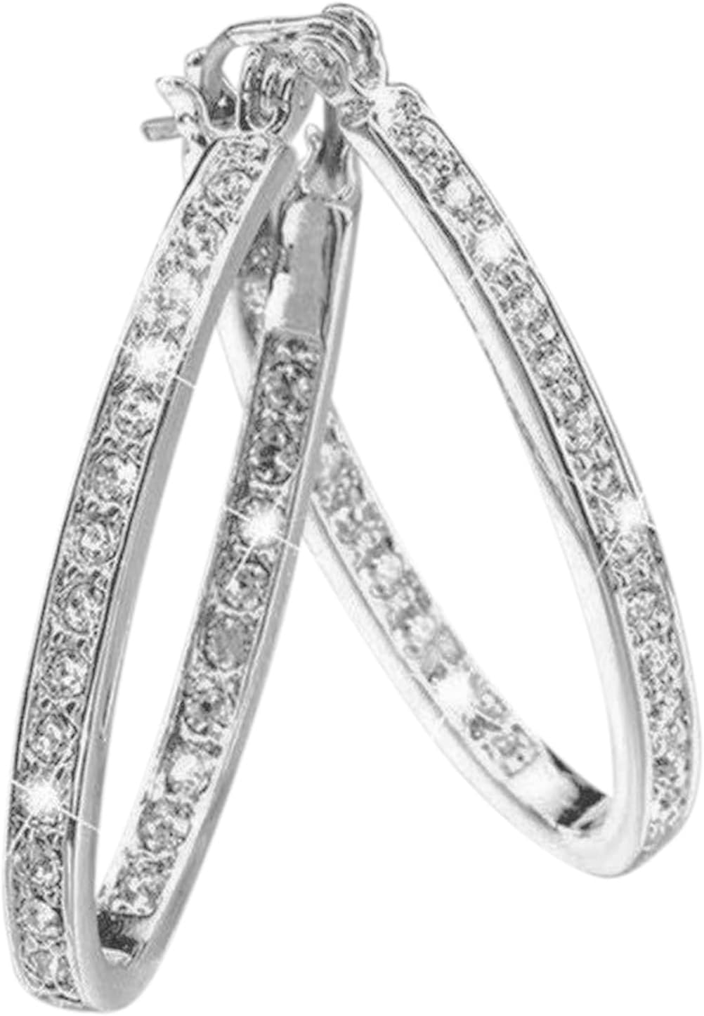 925 Sterling Silver Earrings for Women 14k Gold Hoop Earrings Diamond Cubic Zirconia Hypoallergenic Jewelry Gift, Silver-9, One size