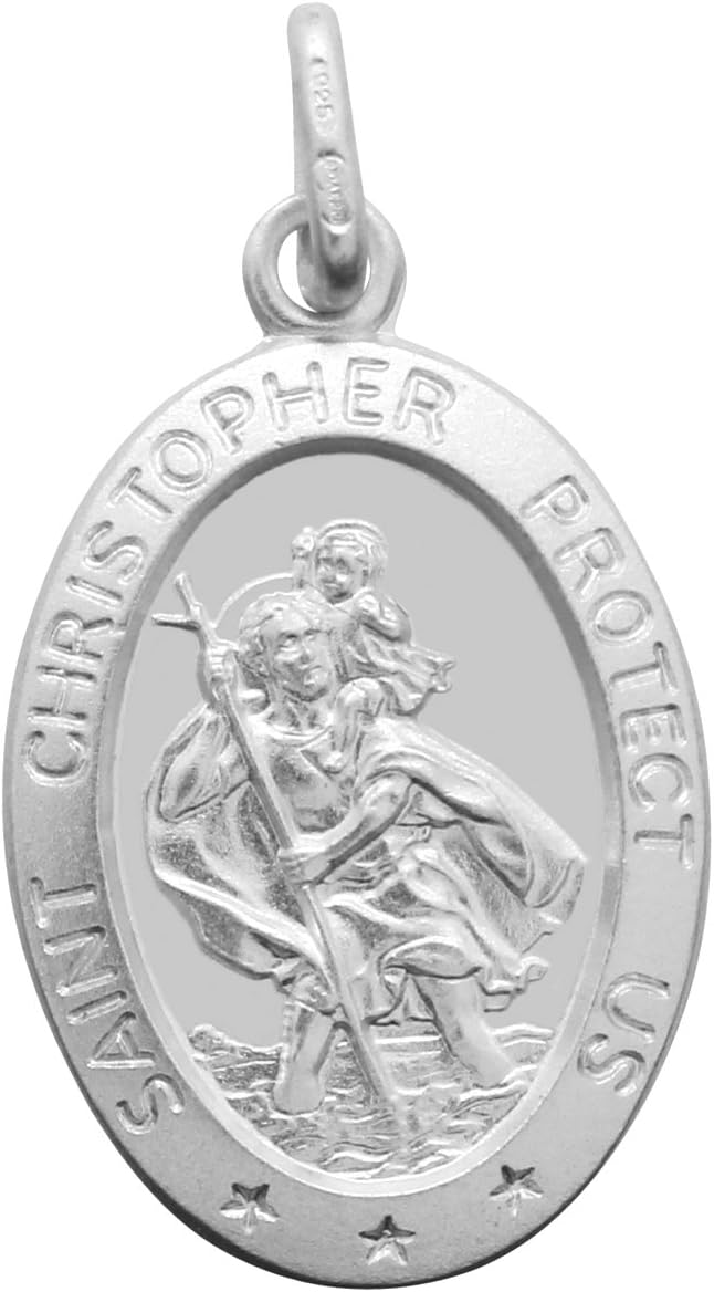 925 Sterling Silver Oval Saint St Christopher 12mm 16mm 20mm Baby Child Youngster Adult Size Pendant High Quality with GIFT BOX