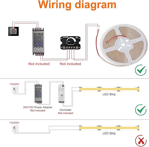 Miniatura 8 de Tira de luz LED COB impermeable IP68, 16.4 pies, 12 V, 3000 K, luz de cinta LED CRI90 480LEDsm para decoración de piscina de baño al aire libre (sin