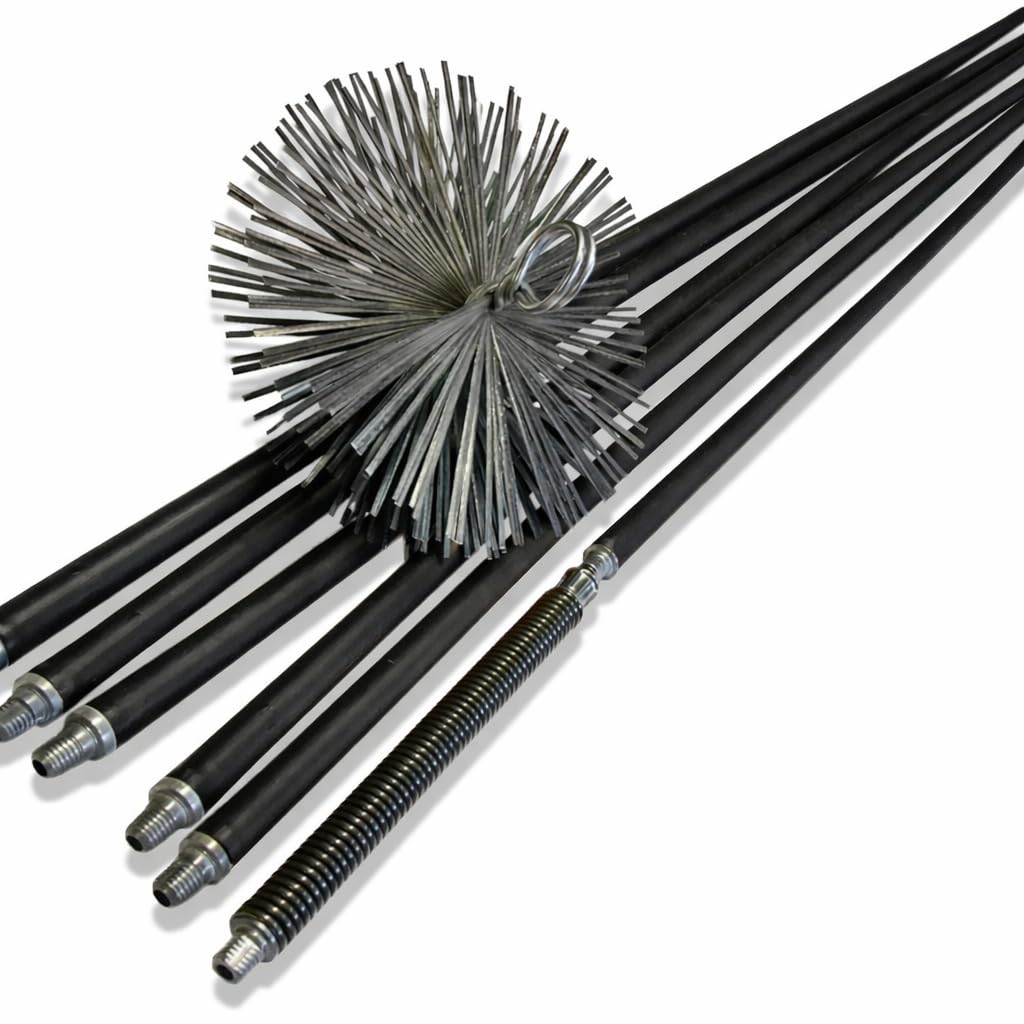 Kibros 4KIT20Ab Kit Profesional de Limpieza para Conductos No Revestidos Cepillo de Acero Plano Ø 200 mm 8,50 m con 6 Varillas Resorte de Inicio Chimeneas
