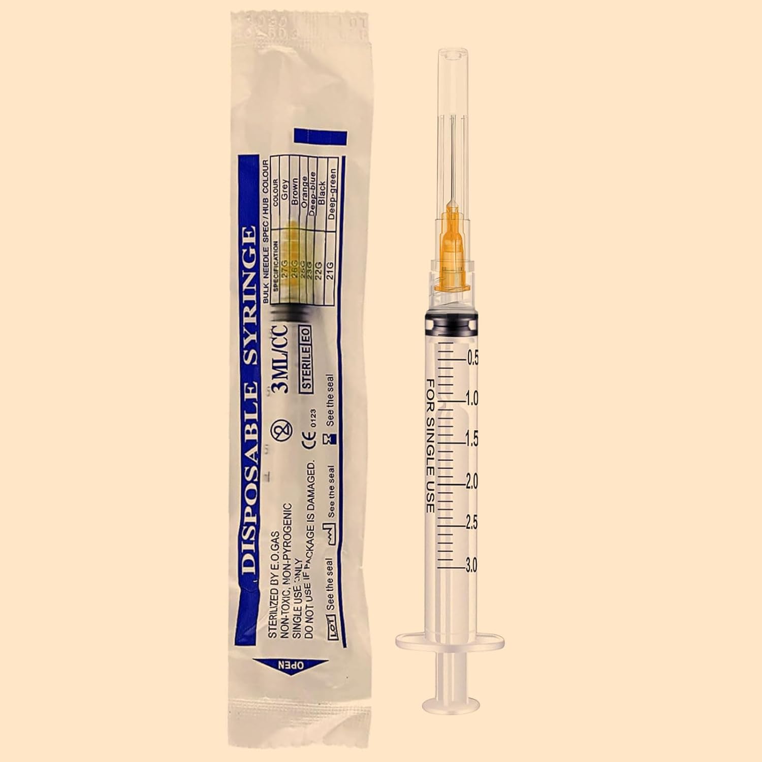 3ml Syringes with Needle - 25G,1.0 inch Needle Luer Lock Syringe,Sterile Individually Wrapped (3ml-25G-50pack)