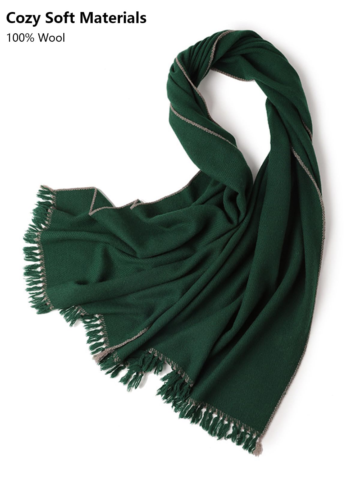 Mujer Cálido Bufanda Mantón de Lana con Borlas, Moda Largo Grande Manta Bufanda Chal Borla, 100% Lana Bufanda Chales Estola on Flecos para Noche Boda Viaje, Señoras Otoño Invierno Regalo Green F