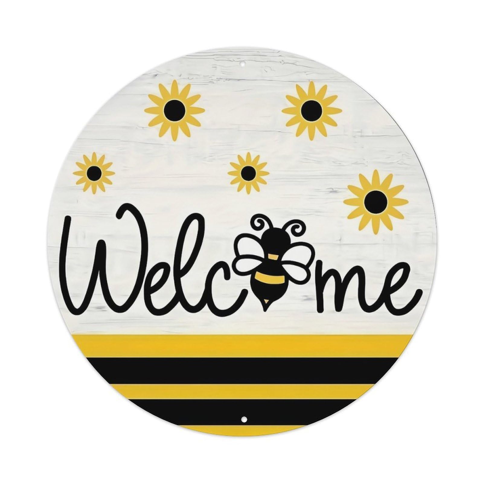 Jdyansheng Vintage Welcome Bee Sunflower Striped Design Tin Sign Metal Poster Metal Signs For Home Man Cave Bar Cafe Kitchen Laundry Room Wall Decorations 8X8 Inches