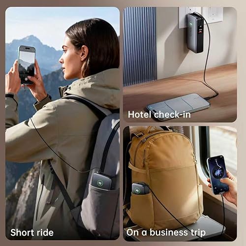 Miniatura 2 de GUSGU X3 Pro - Banco de energía de 20,000 mAh con enchufe plegable, cable USB-C retráctil y puertos tipo CUSB-A, cargador rápido PD Max de 65 W para