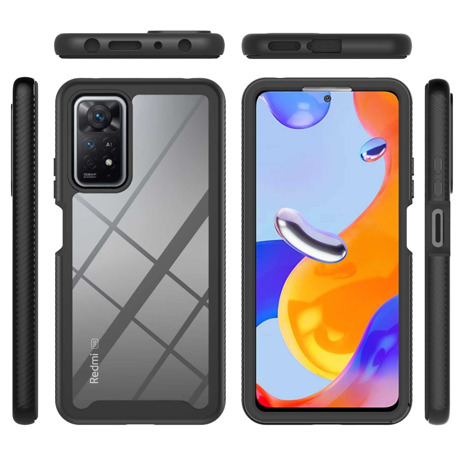 JIAFEI Custodia Per Xiaomi Redmi Note 11 Pro 5G/4G - Cover In Vetro Temperato Colorato E TPU, 2 Pezzi