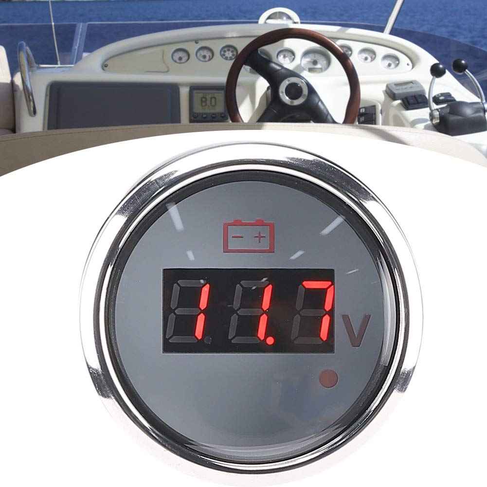 Akozon Compteur de tension de batterie, affichage numérique LED, étanche IP67, alarme intelligente universelle pour bateau et voiture, 2 pouces (blanc)