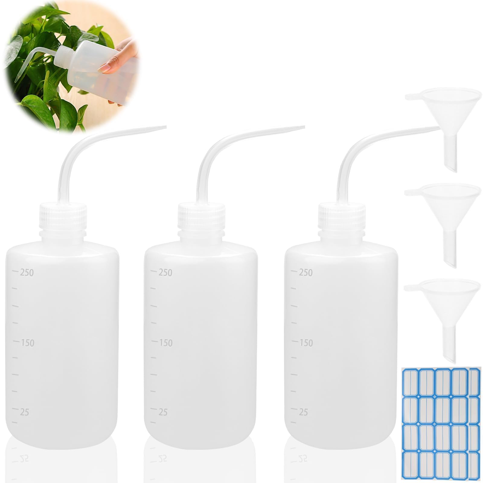 DKBT Spray Bottle 250 ml Dosing Bottle 250 ml Pack of 3 Laboratory Bottle Wash Bottle Squeeze Bottle Plastic Squeeze Bottle Watering Bottle Tattoo Bottle for Plant Watering Laboratory Cleaning