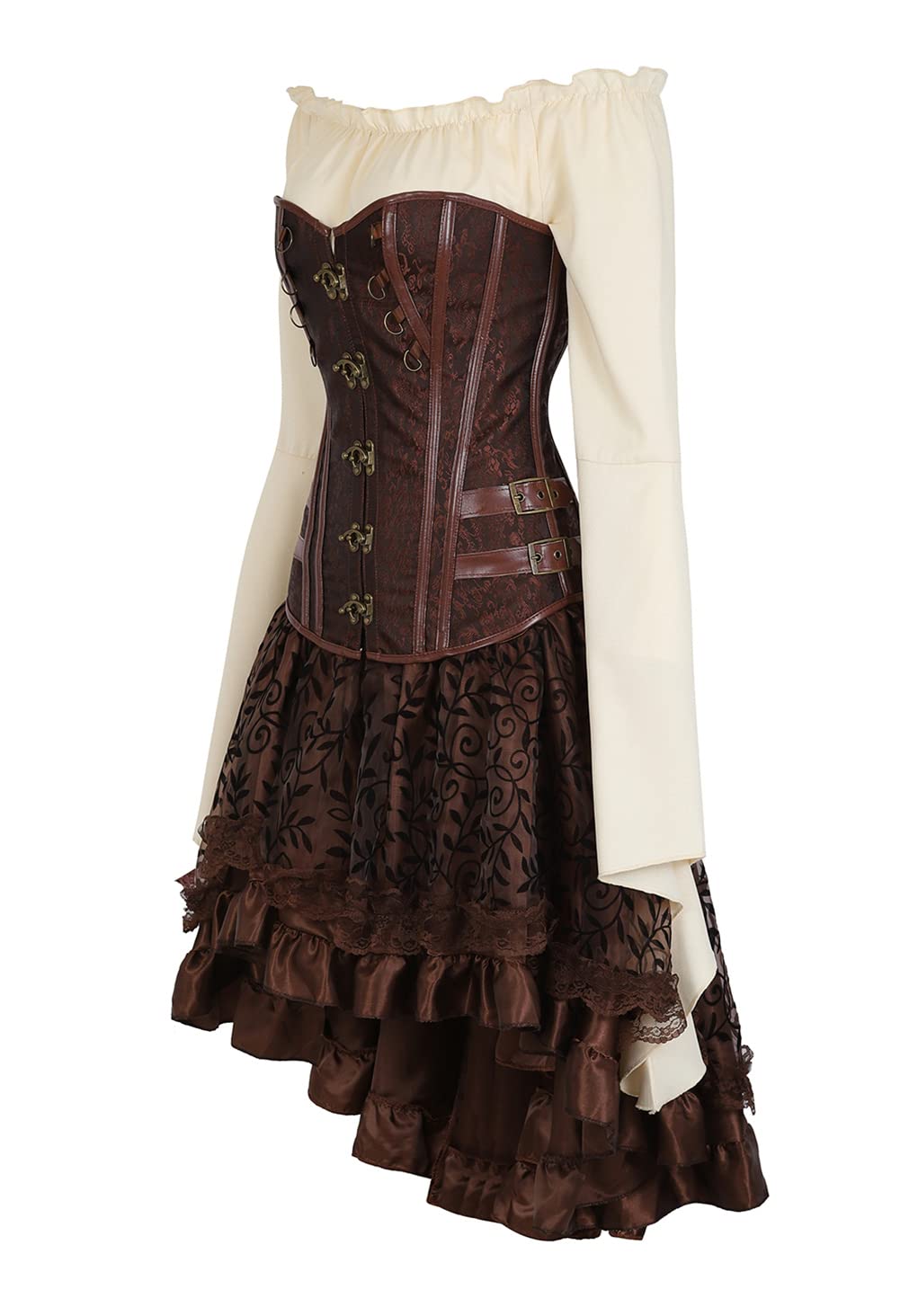 Grebrafan Corset Medieval Halloween avec Jupe Pirate et Chemisier