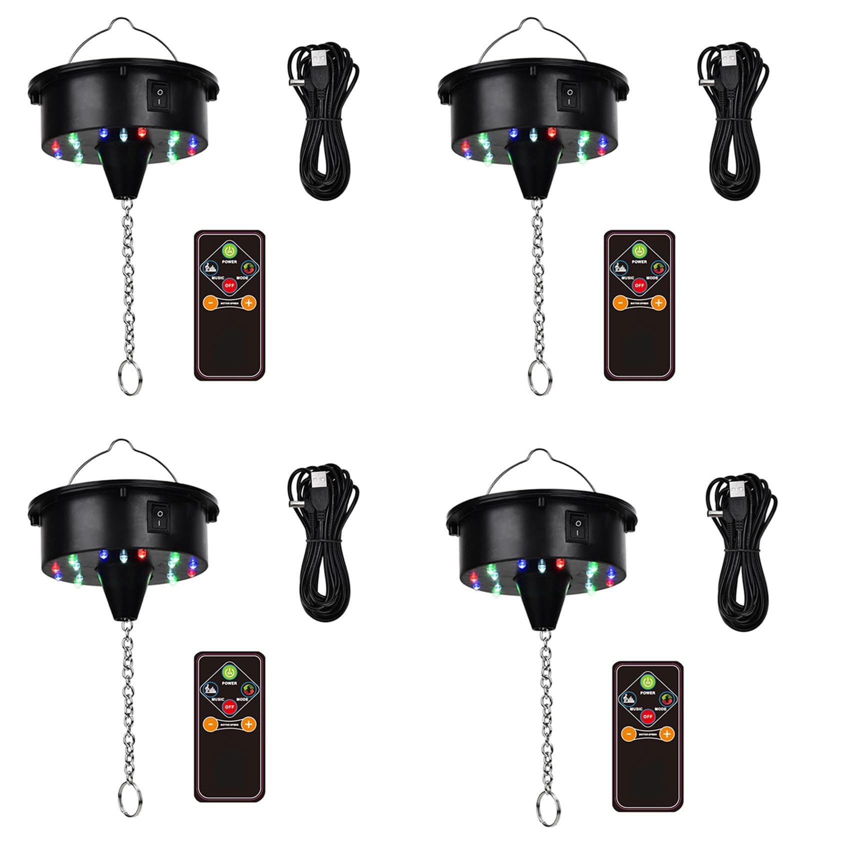 Moteur de boule disco rotative avec télécommande 18 LED pour facettes 12 à 24 pouces x4
